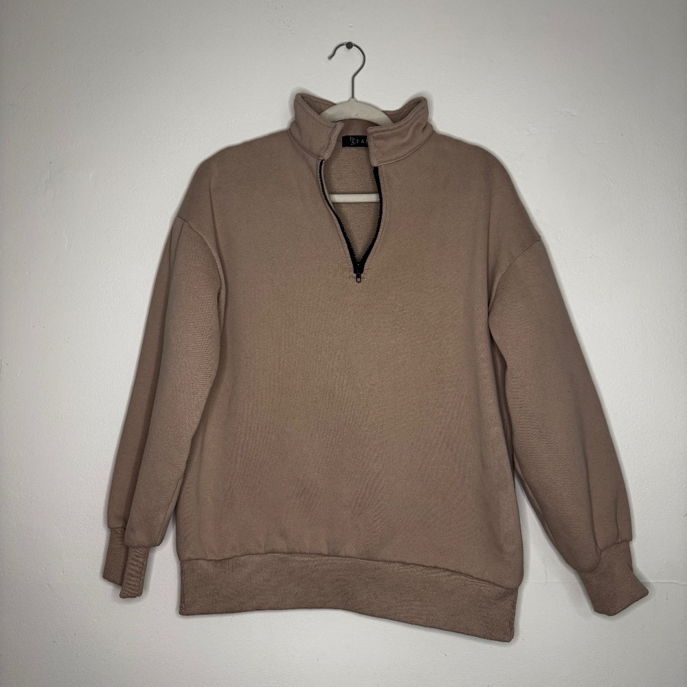 EFAN Womens Quarter Zip Pullover Long Sleeve Ivory Sweatshirt Size S